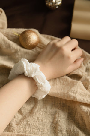 
            
                Load image into Gallery viewer, Eyelet White Scrunchie
            
        
